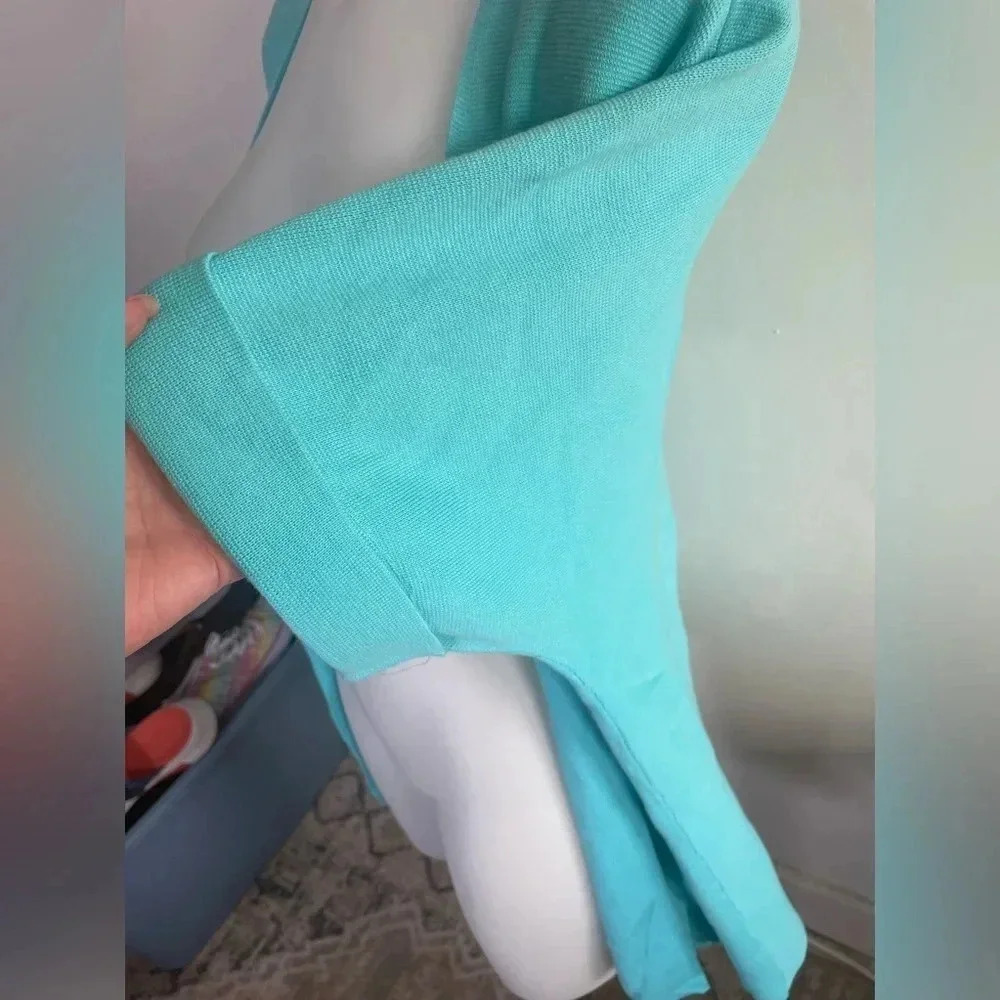 Talbots short sleeve open front cardigan duster Turquoise Blue Pockets LP 0059 - Picture 4 of 10